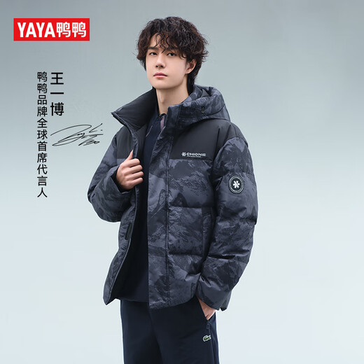 Duck King Yibo same style down jacket men's short hooded 2025 winter new warm stitching contrasting color duck down jacket