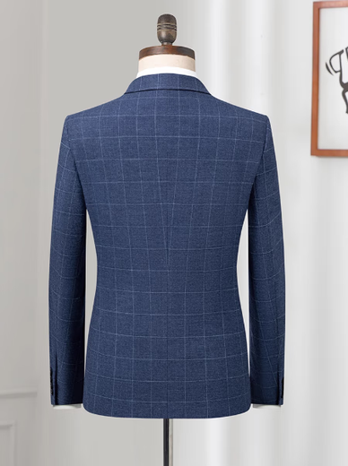 Pierre Cardin Suit Men's Slim Two-piece Suit Groom Wedding Dress Formal Professional Work Men's Suit Cut Label Blue Gray Plaid 1U003Q Top + Pants - No Slits S 165/44A Recommended 100-115Jin Jin equals 0.5kg