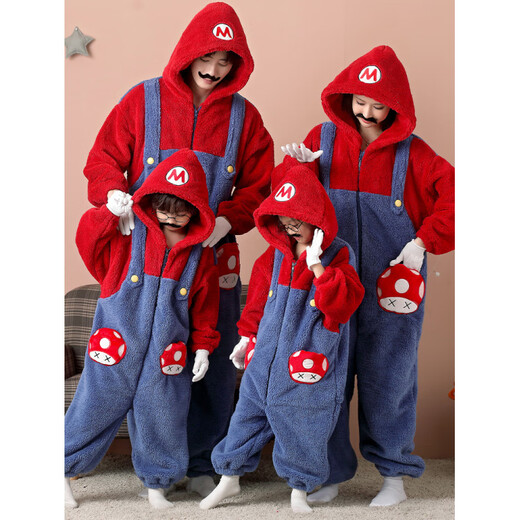 Chengzi Tigger parent-child one-piece pajamas Autumn and winter family of three coral velvet thickened cartoon children's home clothes 83100 Tigger-Fellow (One-piece) 170 Boys size 8 Recommended height 90-100CM