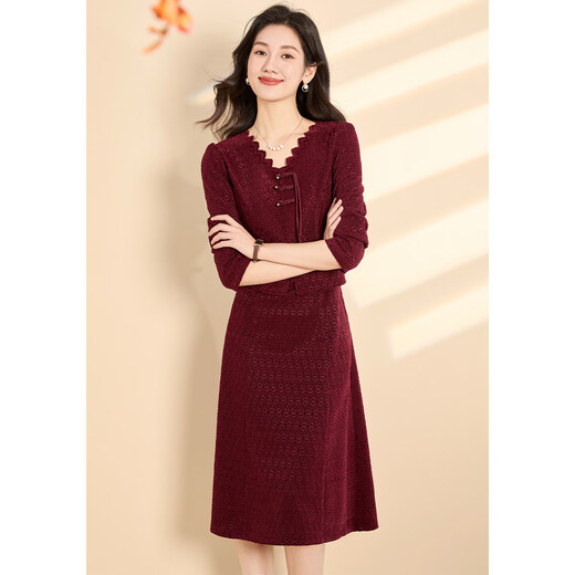 Kebeier Red Modified Cheongsam Kleid für Frauen 2025 Neue Frühlings- und Herbstmutter-Schwieger-Hochzeitskleid-Textur-Rock 2xl