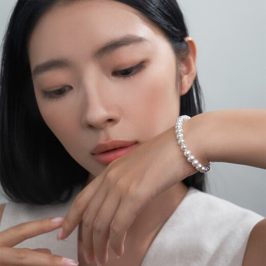 Meluxe6-7mm freshwater pearl nearly round bright light elastic rope bracelet birthday gift for girlfriend, wife and mother