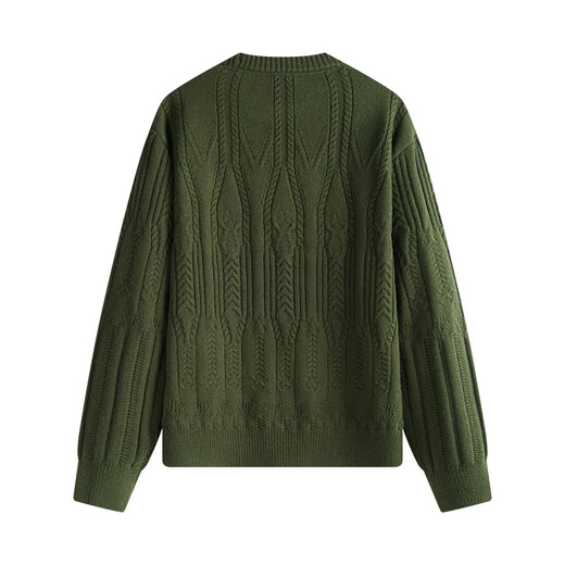 Navigare Italian Small Sail Fashion Cable Wool Sweater Men's 2025 Autumn and Winter New Comfort Bottoming Shirt Round Neck Sweater Vibrant Green L