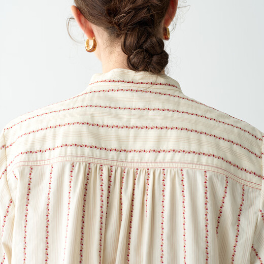 EIN PURE Country Vintage Rose Cotton Jacquard Lantern Sleeve Artistic Shirt Women 2025 Autumn New Style Red L