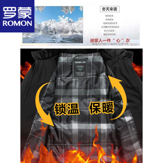 ROMON short cotton coat men's winter casual thickened cotton jacket middle-aged and elderly dad's winter coat down jacket LW-8803 Navy blue 3XL 190 suitable for 140-155Jin Jin equals 0.5 kg