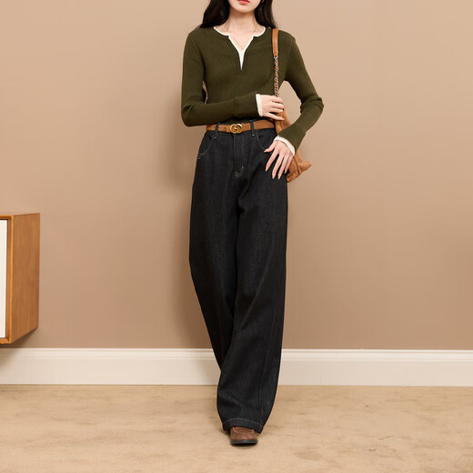 Sancai 2025 new winter casual jeans Ollie velvet straight pants loose trousers S