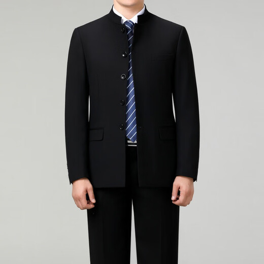 撒SEVEN 7Qi brand Chinese tunic men's wool suit middle-aged dad's suit stand collar suit Chinese wedding banquet business casual suit 5532 Navy blue L 175/50 (pants can be matched at will)