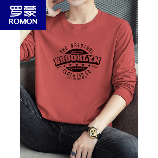 Romon reines Baumwoll-T-Shirt für den langen gedruckten runden Hals von Männern.