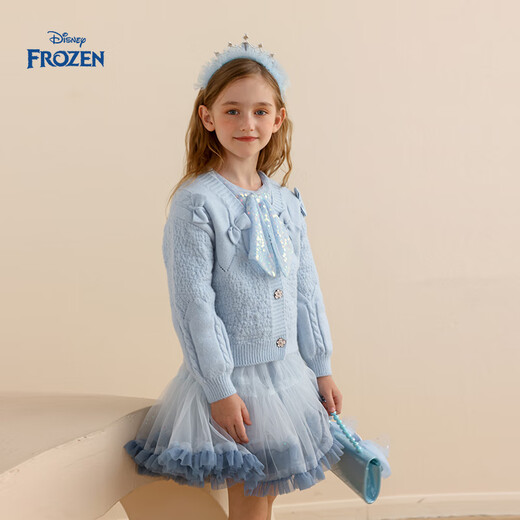 Disney (Disney) Frozen Girls Dress 2026 Spring Sweet Sequins Medium-sized Girl Long-Sleeved Cartoon Princess Dress Blue Dress One Size 140cm