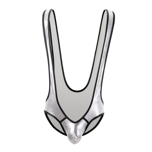 Boys sexy underwear suspenders jumpsuit transvestite lace physiological penis thong couple flirting silver L80-140Jin Jin equals 0.5 kg