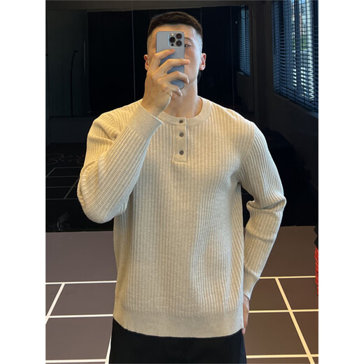 IRONTRAP Henry collar hemp pattern knitted long-sleeved T-shirt men's warm slim sweater bottoming shirt autumn and winter Huaxing XL