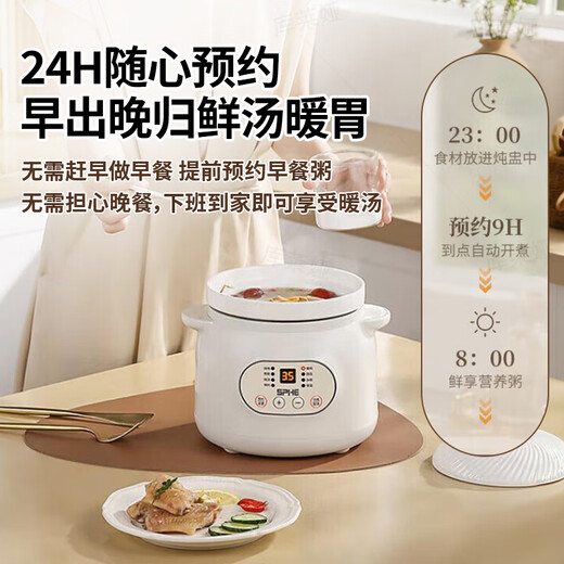 RASW Uncoated Ceramic Electric Stew Pot Baby Food Pot Baby Porridge Pot Porridge Quick Stew Non-overflow Pot Household Multifunctional Fully Automatic Soup and Stew Electric Casserole White Ears Intelligent Reservation for 4-6 People 2.8L