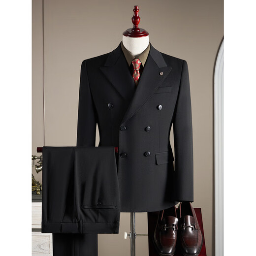 Septwolves Jacket Expert Double Breasted Wool Suit Men's Suit Business Formal High Quality Slim Plus Size Groom Wedding Suit Three Piece Dark Gray Single Piece Suit L (110-125Jin Jin equals 0.5kg)
