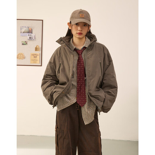 OCTOPUSME Loose, Versatile, Windproof and Warm Original Winter Couple Pocket Jacket, Green Gray L 165/88A