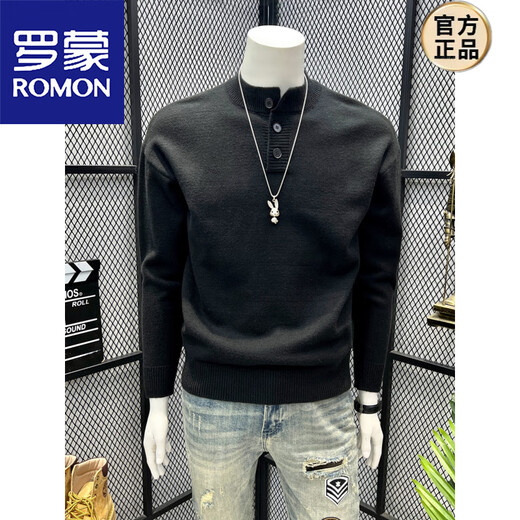 ROMON Henry Collar Gray Sweater Retro High Street Solid Color Autumn Sweater Men's Simple Design Lazy Casual Style Gray M 100-120Jin Jin equals 0.5 kg