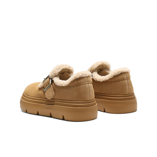 百丽厚底保暖毛毛鞋女2025冬新二层牛皮复古勃肯鞋JD009DM5 棕毛里 37