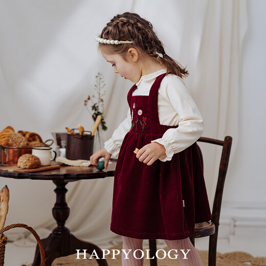 Happyology British children's autumn and winter clothing children's clothing cotton corduroy skirt girls embroidered suspender skirt