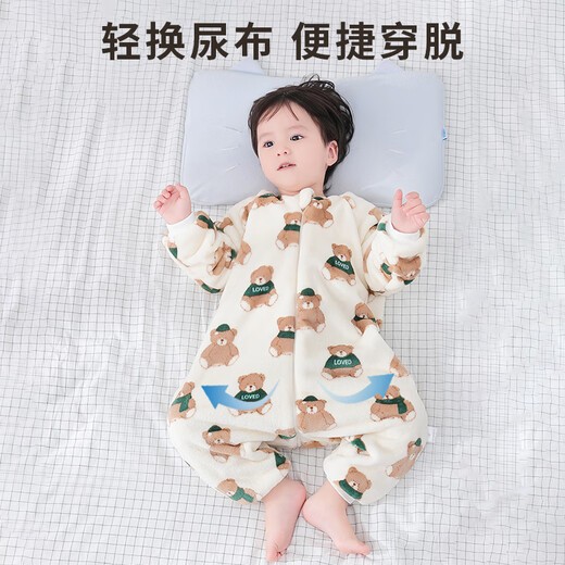 Baby-faced children's pajamas for men, women, medium and large children, flannel home clothes, baby split-leg sleeping bag, autumn and winter baby anti-kick quilt