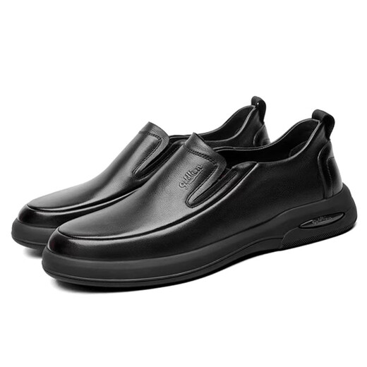 Goldlion Men's Shoes Spring Breathable Business Casual Leather Shoes Men's Slip-on Soft Leather Soft Sole Genuine Leather Low-top Sports Sneakers Black Slip-on 40