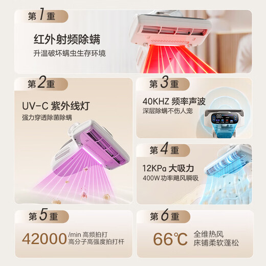 美的（Midea）三杯除螨仪  66℃全维热风 红外射频净螨 紫外线杀菌 床宝家用床上吸尘除螨一体机 BC7 Max 【香氛净螨】