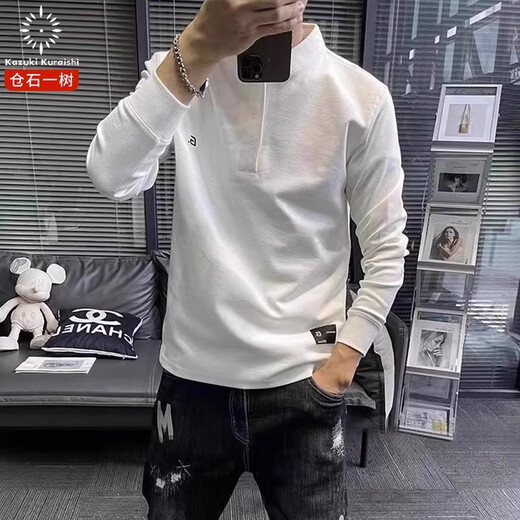 Kuraishi Kazuki trendy brand fashion solid color Henry shirt round neck sweatshirt men's spring and autumn new high-end fashion casual long-sleeved clothes black 2XL 150-162Jin Jin equals 0.5 kg