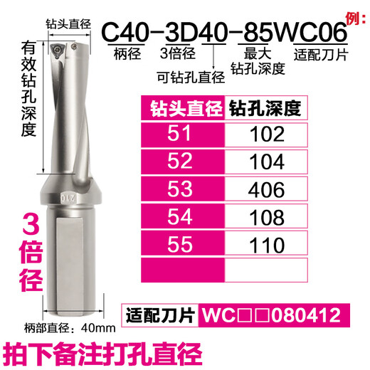 U drill fast drill bit shank oil drill lathe with CNC violent drill SP flat bottom water jet drill bit WC WC32 shank 5 times diameter 25 points 5-30 drilling depth 127-15