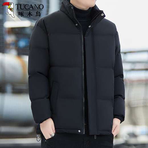 Woodpecker (TUCANO) cotton jacket for men, windproof stand collar, warm and comfortable cotton jacket, fashionable and versatile cotton jacket top for men, black 2XL