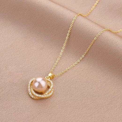 Chow Runxi micro-encrusted diamond bird's nest necklace natural freshwater pearl light luxury niche design pearl pendant clavicle chain picture color