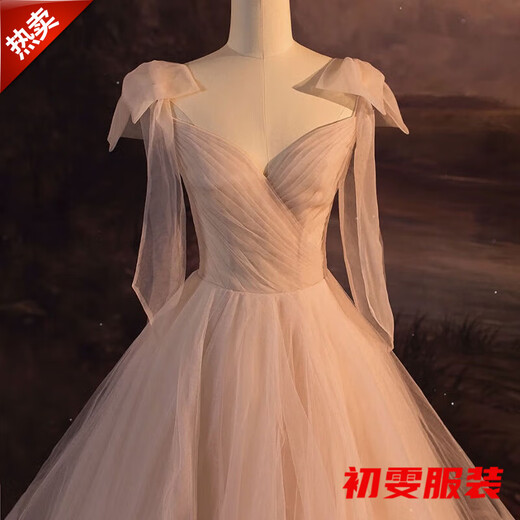 Mei Anjia pink evening dress female sense high-end light luxury niche birthday wedding dress adult French style fugitive princess toast picture color back strap style S