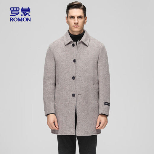 ROMON wool coat, down lining, men's mid-length windbreaker, men's autumn and winter casual top, brown color 180