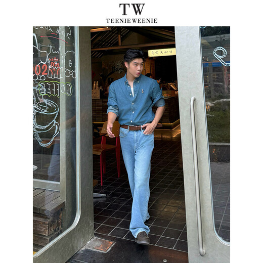 Teenie Weenie小熊男女同款休闲衬衫2025春季新款时尚水洗牛仔衬衣 蓝色 M