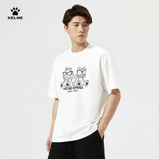 KELME short-sleeved T-shirt men's summer new pure cotton loose casual short t football trendy cultural shirt 9224TX1057 white XL