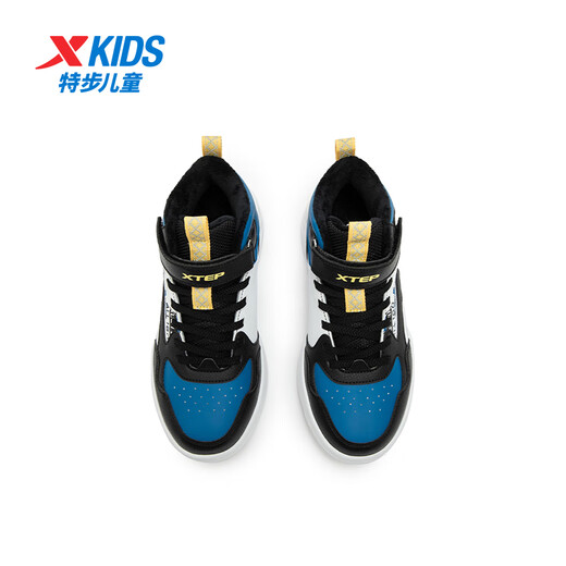 XTEP children's shoes, children's winter fleece sports shoes, versatile cotton shoes for boys and girls, black/Atlantic blue 35