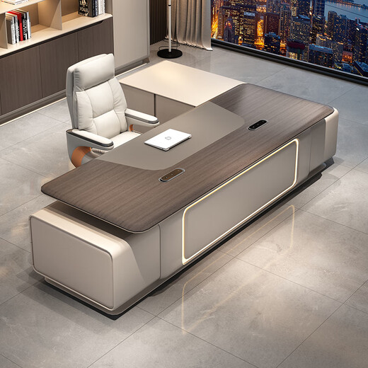 Guan Mu E0 level environmental protection high-end chairman's desk president's desk minimalist boss desk office furniture complete set 2.8 meters table + leather electric chair + 3.6 meters filing cabinet