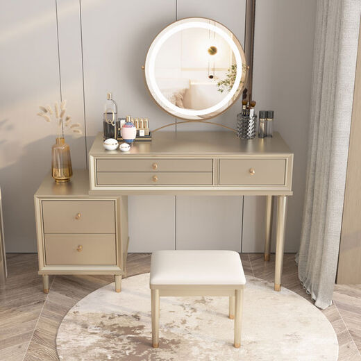 Fantasy American light luxury bedroom dressing table modern simple small apartment desk dressing table integrated champagne color dressing table + stool 90*45*80