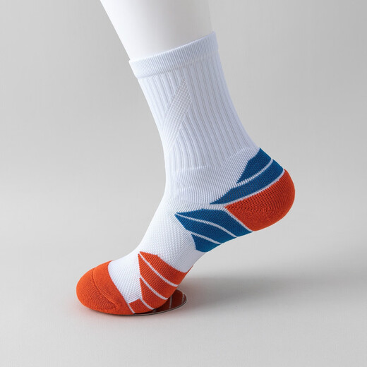 Tuoharu kontrastierende Farbe mittelschweren Socken, farbenfrohe Socken, personalisierte Sportstreifen, farbblockierende Doppelnadel-Mittelröhren-Marathon 16804 Blau und Lila 38-43