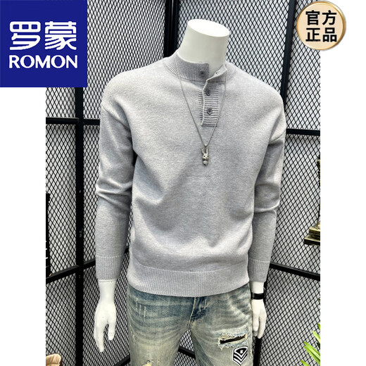 ROMON Henry Collar Gray Sweater Retro High Street Solid Color Autumn Sweater Men's Simple Design Lazy Casual Style Gray M 100-120Jin Jin equals 0.5 kg