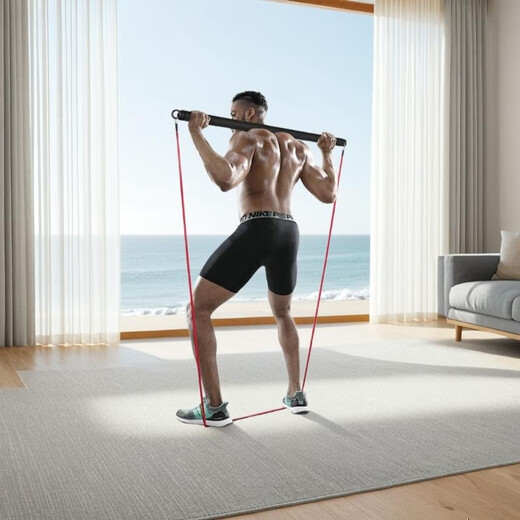 BURNMACHINE professional resistance tension rope elastic rope set high-pound Pilates strength two-in-one home fitness stretching equipment 210 pounds + push-pull rod thickened to prevent breakage - advanced level