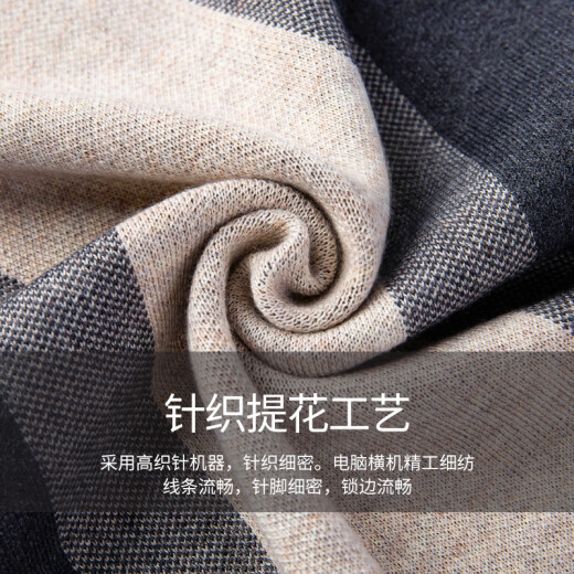 
FREESCOPE wool scarf autumn and winter plaid warm scarf men's high-end neck cover women's versatile neck protection thick shawl blend 6198 meters camel one size (180*30cm)