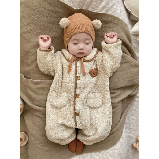 Remtin autumn and winter baby jumpsuit, cute and super cute outing clothes, newborn baby winter plus velvet warm clothes and pajamas, main picture 73cm