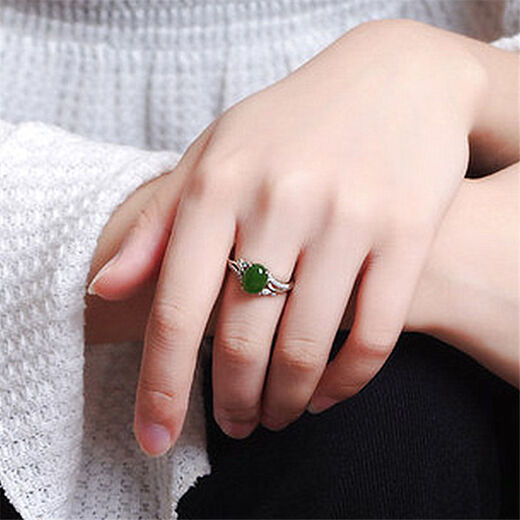 KZD Old Phoenix 999 sterling silver Hetian jade plated platinum jasper inlaid emerald open female ring ring JZ004 chrysoprase ring