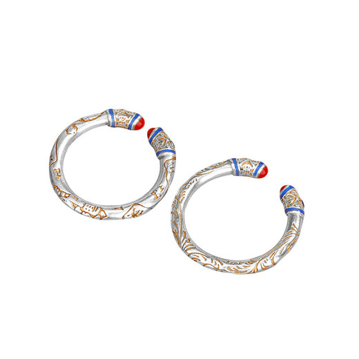 Lao Fengxiang gold-painted Tang grass pattern women's silver 999 open couple ring women's ring birthday gift girl silver jewelry pure silver gold-painted lucky cat open ring + certificate + brand gift box