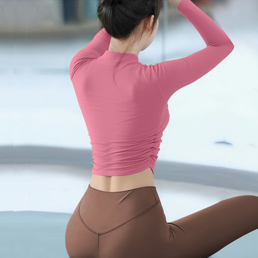 Shuangxiu plus velvet yoga suit for women 2025 new style half turtleneck sports top Pilates training fitness long-sleeved autumn and winter pink velvet top M 100-115