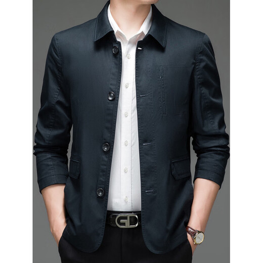 BESNOS spring and autumn pure cotton windbreaker men's short business casual middle-aged and elderly men's dad jacket thin jacket top light khaki M /170 (suitable for 110-135Jin Jin equals 0.5 kg)