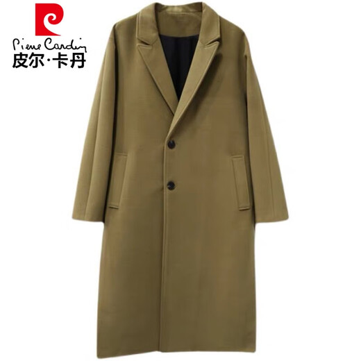 Pierre Cardin winter double-sided woolen coat men's light and mature style suit mid-length thickened woolen over-the-knee windbreaker coat black woolen coat single piece 2XL