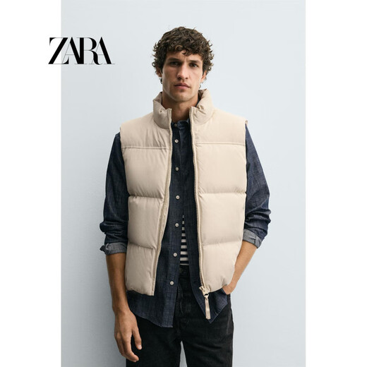 ZARA2025 autumn new product men's slim straight stand collar sleeveless cotton vest 0029440 707 tan S (175/92A)