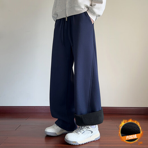 NYING fleece pants men's 25 autumn and winter new trendy brand retro warm sports casual pants large size loose straight trousers black fleece XL (130-150Jin Jin equals 0.5 kg)