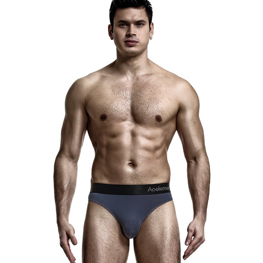 Austrian element men's low-waist solid color U-convex elastic tight ice silk sexy T-panties slippery butt-revealing breathable thong T-pants sports gray 1 pair L