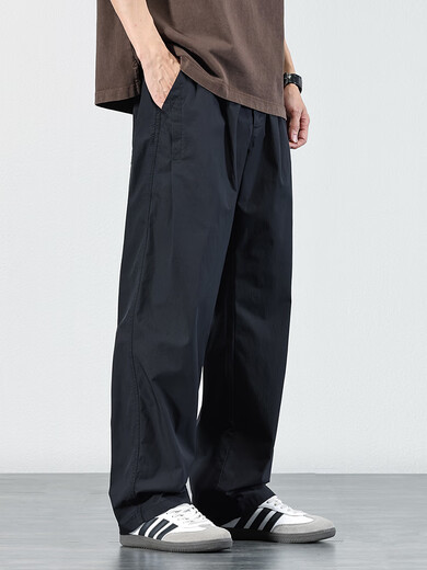 New Balance straight casual pants for men 2025 spring and autumn simple solid color loose trousers trendy wide leg pants autumn black L 130-150Jin Jin equals 0.5 kg