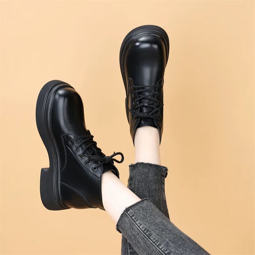 Yierkan Prince Brand Real Soft Leather Martin Boots Women's Autumn and Winter Velvet Short Boots 2025 New Flat Single Boots British Thick Heel Leather Shoes Women's Shoes That Will Not Tire Your Feet After Long Walks - Black Velvet 37
