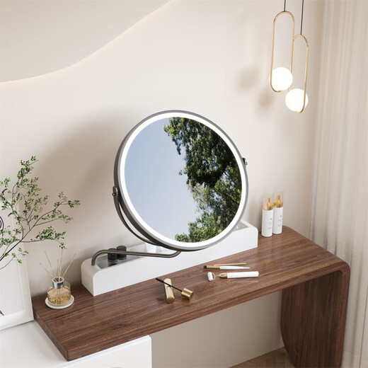 LED makeup mirror smart stretchable flip rotating with light desktop storage storage desktop makeup table mirror solid wood color plug-in + 3-color LED light